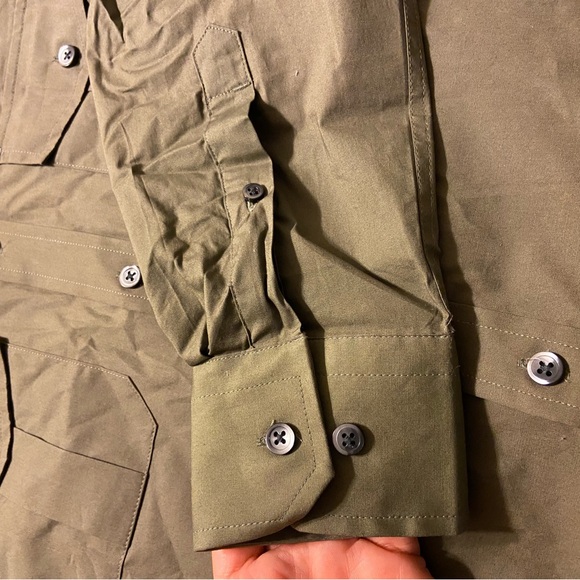 NWT! EXPRESS fitted MK2 olive button up shirt Small 14-14.5” stretch cotton - Picture 6 of 11